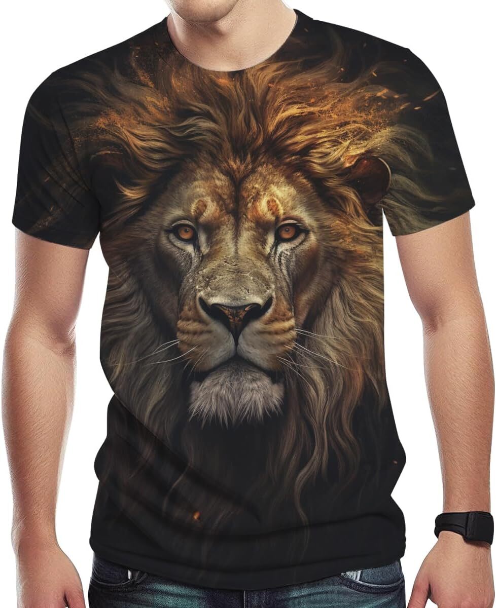 Mens T shirt Fashion Novelty Shirt Lion Graphic Print Men's Cool T-Shirt tee Casual tops summer clothes Fashionable and cool
