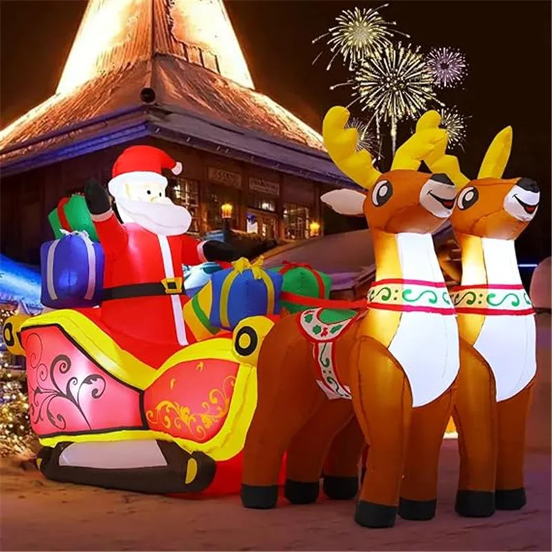 2.1-meter-long Christmas decoration inflatable Santa Claus reindeer sled with built-in LED lights to celebrate Christmas party Years garden decoration