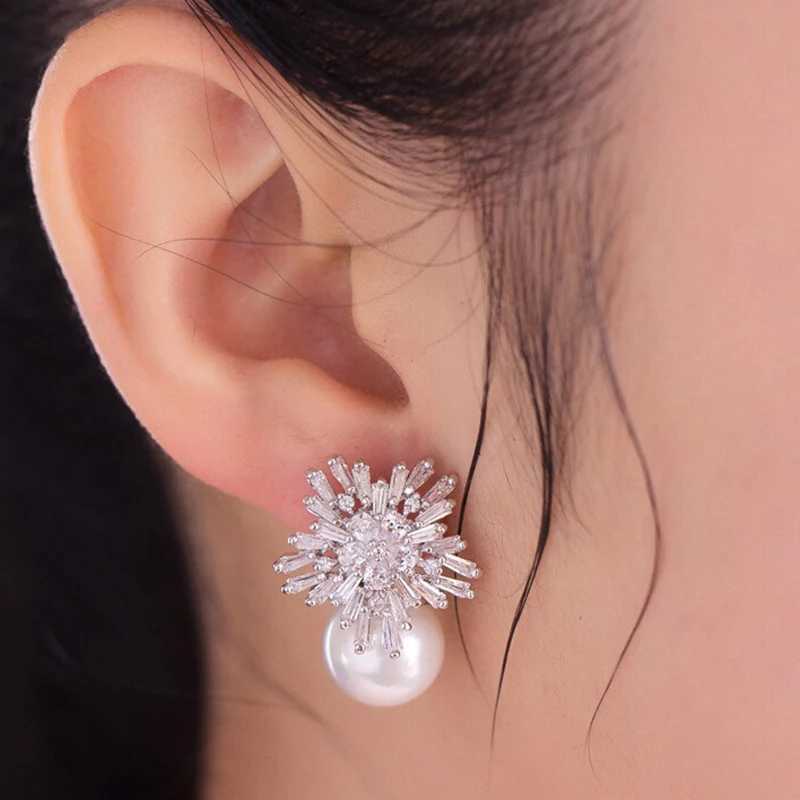 ZAKOL Korean Fashion Round Simulated Pearl Snowdrop Earrings Suitable for Elegant Women Cz Zirconia Bridal Jewelry EP075 W241023