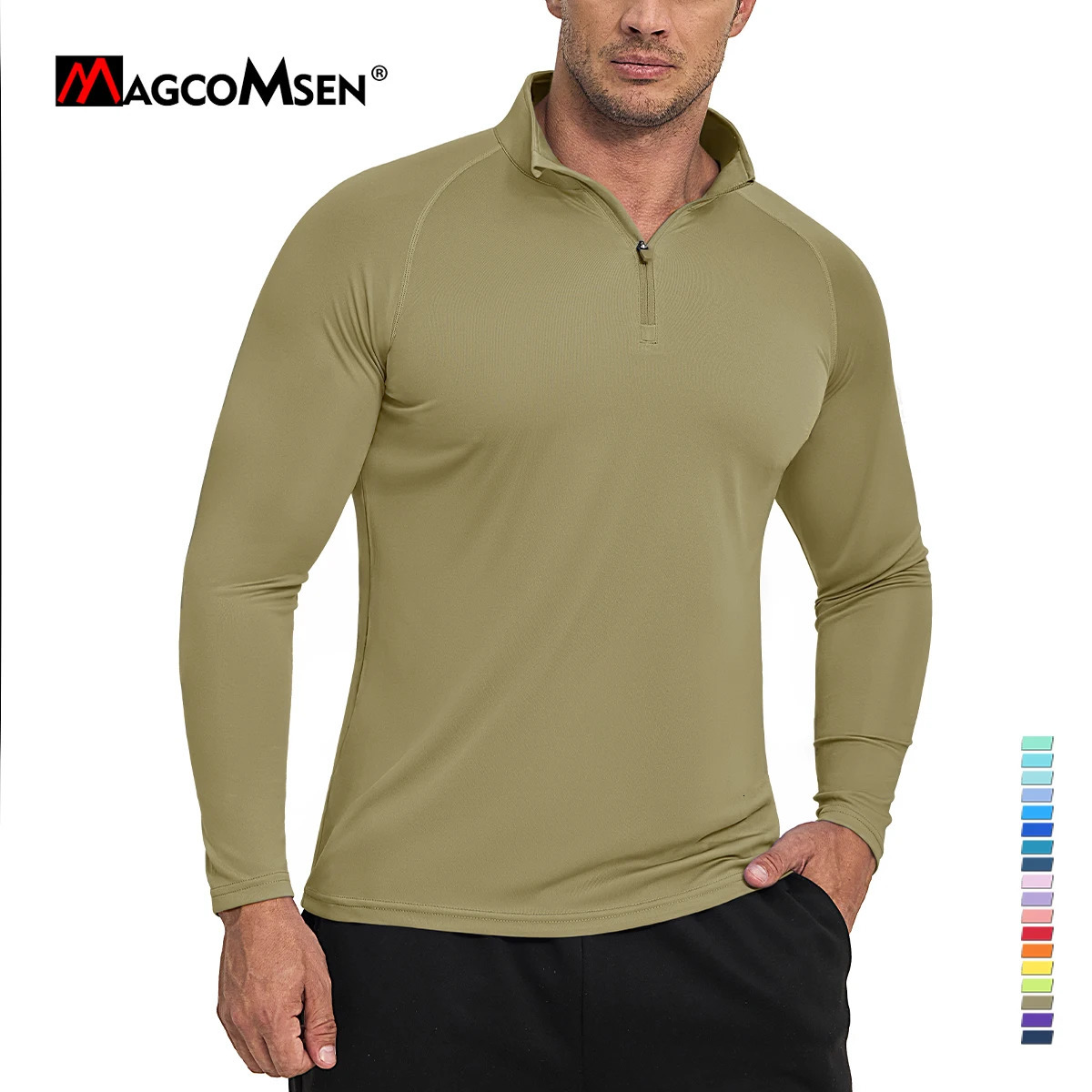 MAGCOMSEN Mens Long Sleeve Sun Shirt UPF 50Triple 1/4 Zipper Rope Fishing Hiking Protective T-shirt Performance UV Top 241024