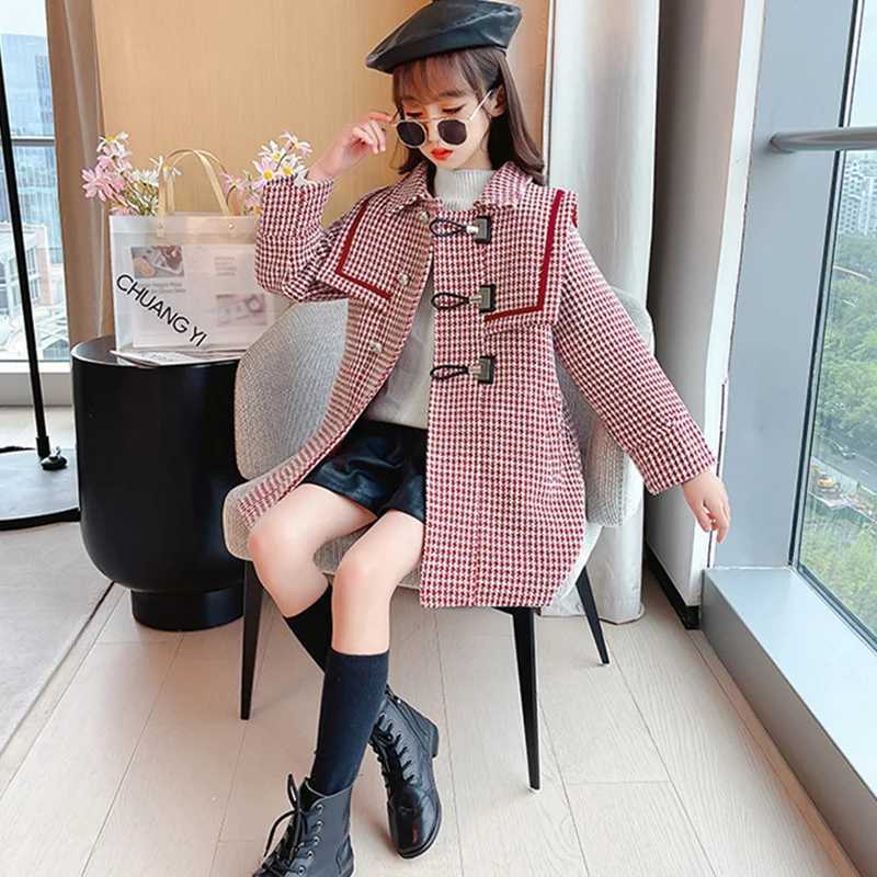Girls wool coat jacket cotton coat 2021 new thick velvet winter autumn youth school childrens clothing W241023