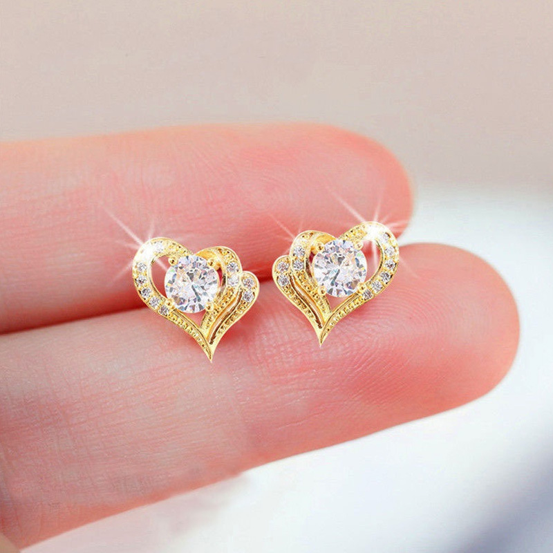 925 Sterling Silver Bow Diamond Stud Earrings Women Heart-Shaped Zircon Gold Stud Designer Hollow 18K Gold Princess Earrings Luxury Jewelry