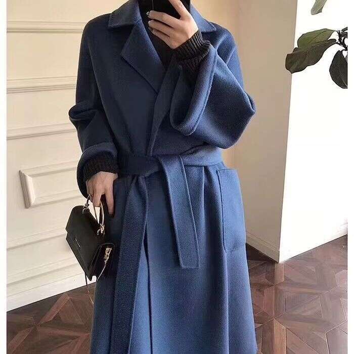2024 Popular High End Water Ripple Double-Sided Wool Women Long Bathrobe Style Autumn Winter Jacket Coat Female