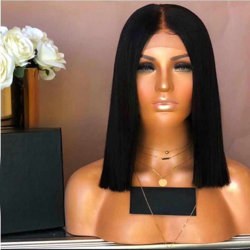 African wig for women with medium-length straight hair and synthetic fiber wig