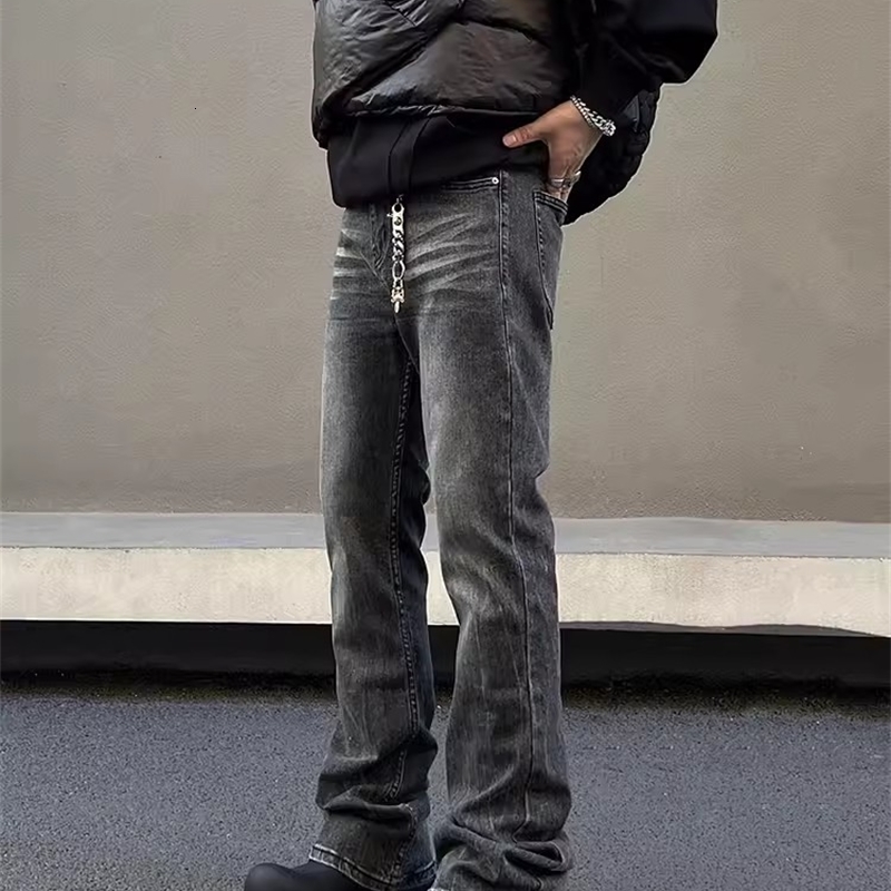 REDDACHiC Retro Gray Brushed Flare Jeans Men Cleanfit Hiphop Distressed Low Waist Stretch Y2k Bootcut Pants Harajuku Streetwear 241008