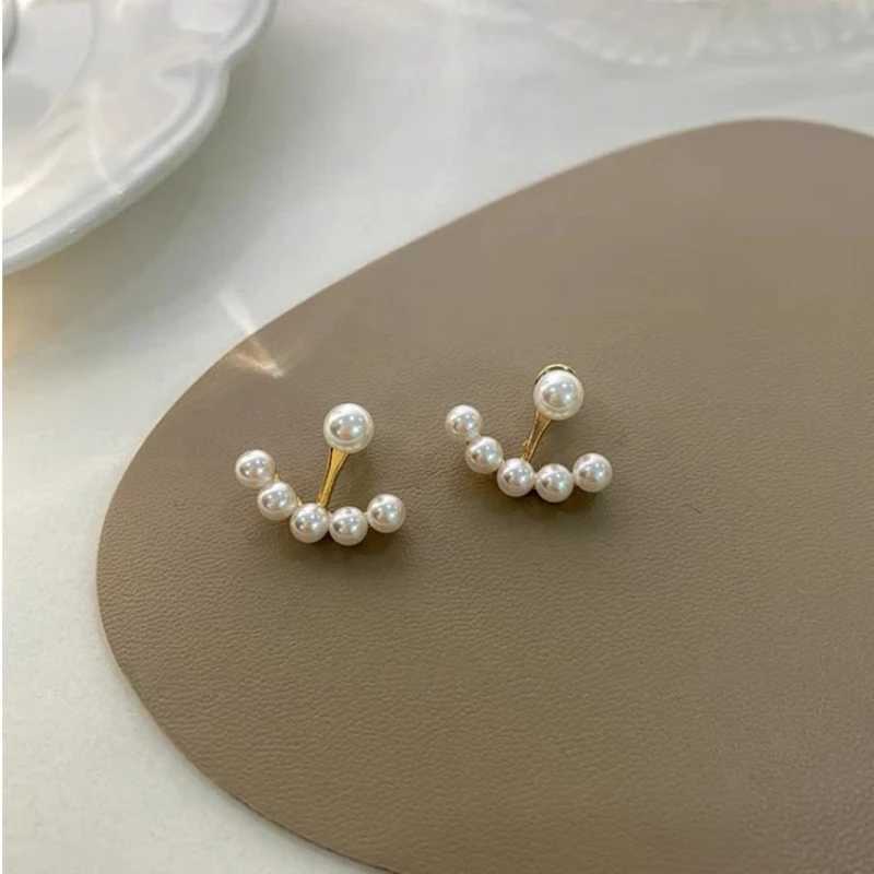2 In 1 Simulated Pearl Beads Stud Earrings for Women Bow Shaped Gold Color Metal Ear Decoration Korean New Girls Party GiftsX241023
