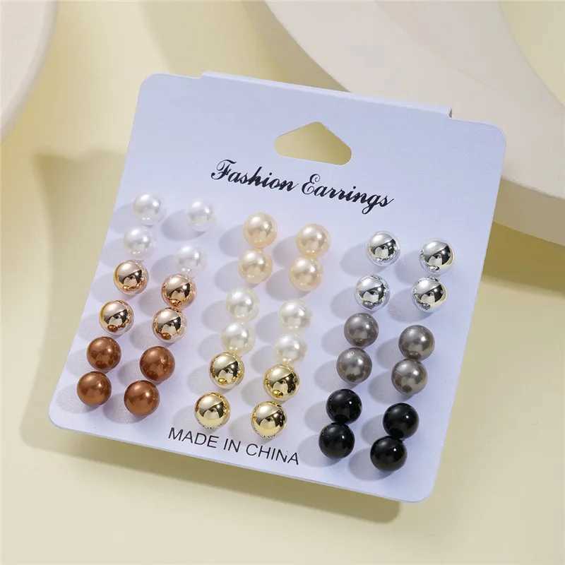18 pairs/set of womens pearl earrings set 2024 new color stud earrings womens jewelry gift W241023