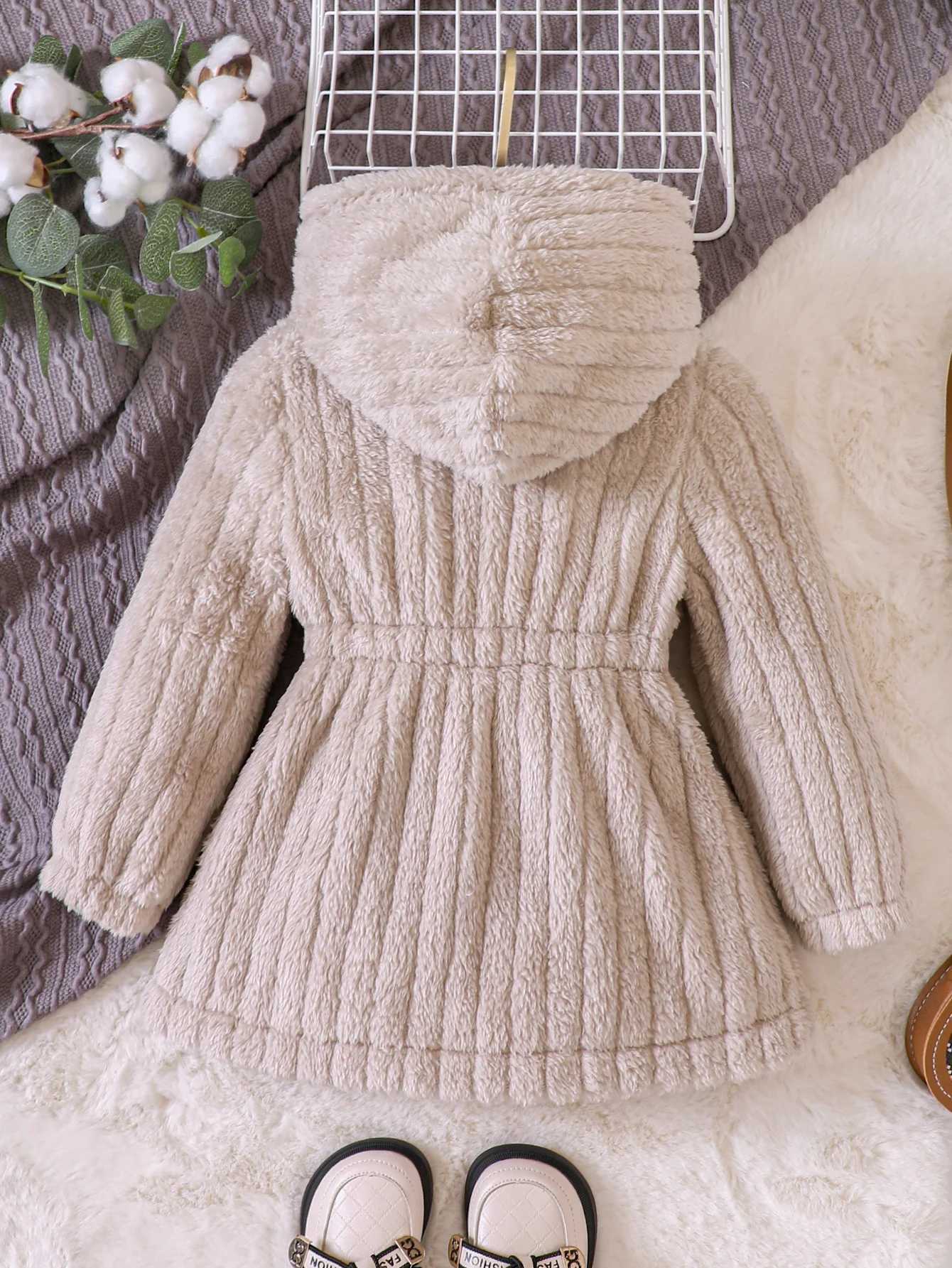 Autumn and winter new down plush hooded long jacket suitable for small and medium-sized girls W241023