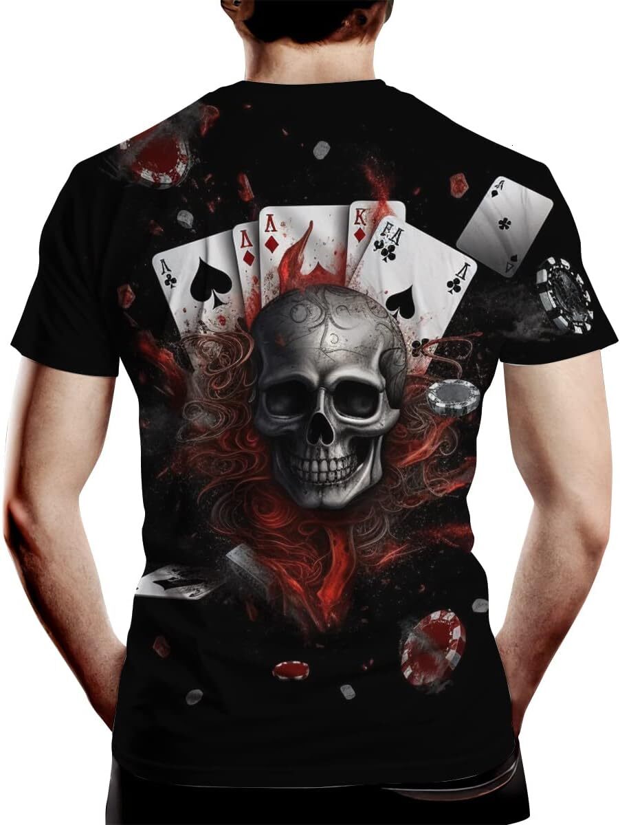 Mens T shirt Men's Novelty Poker Cards with Skull Print Casual T Shirt tee Casual tops summer clothes Breathable and stylish
