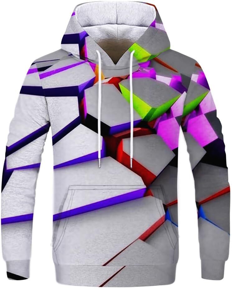 Hoodie for Mens Womens Hoodies,MenS Anime Hoodie Unisex 3D Solid Geometry Novelty Fantasy fashion trend Hooded Graphic Hoodies sweatshirt Pullover Lon