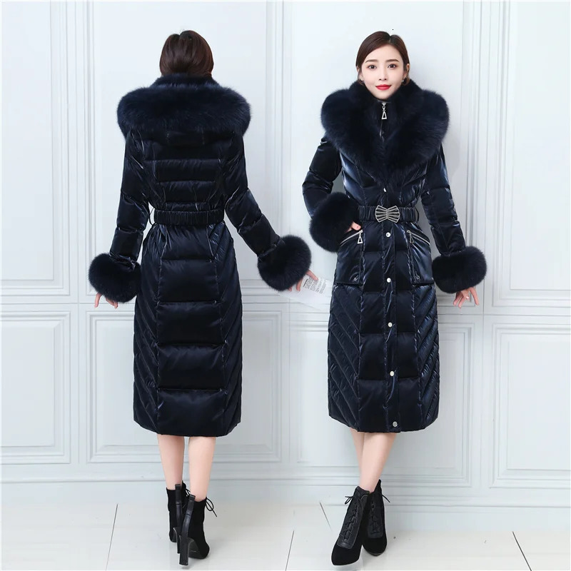 fox fur collar womens winter down jacket ultra-thin thick warm inflatable jacket waterproof womens -30 ° long duck down jacket 241023