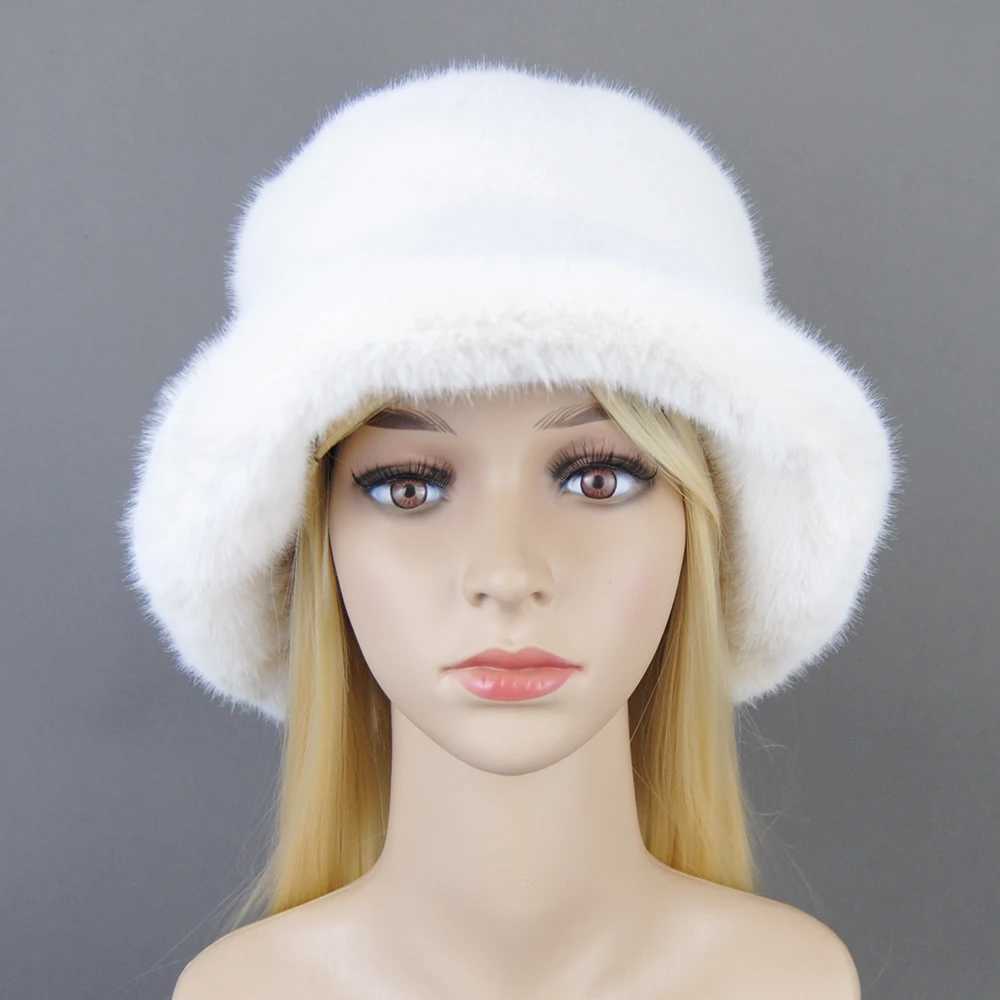 Winter autumn warm bucket hat fluffy wide mane soft thick ear protection faux fur elegant hot fishermans hat X241023
