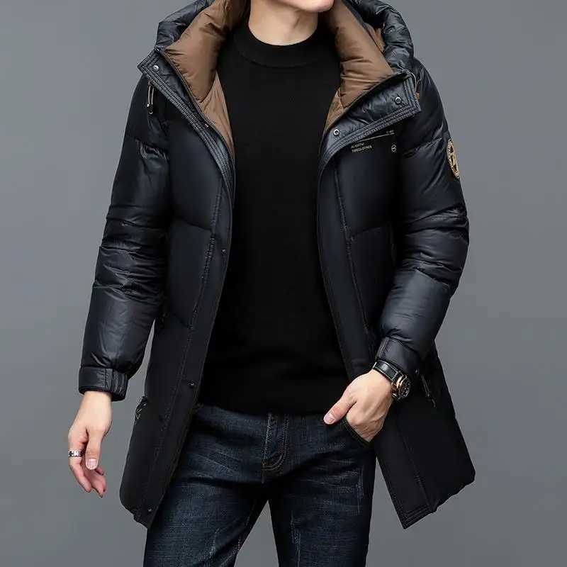 Men's Down Parkas -30 New Fashion Mens 90% White Hooded Duck Down Jacket Mens Thick Temperature Waterproof Parka Coat Q241023