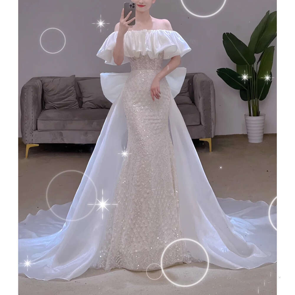 Fashion Women's Backless Strapless Satin Removable Hem Mermaid Bride Custom Wedding Dress Elegant 2023