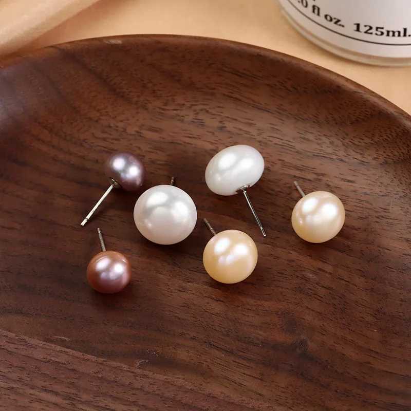 Real Natural Pearl Stud Earrings Womens 925 Sterling Silver Round Button Cultured Freshwater Pearls Ear Studs Classical JewelryX241023