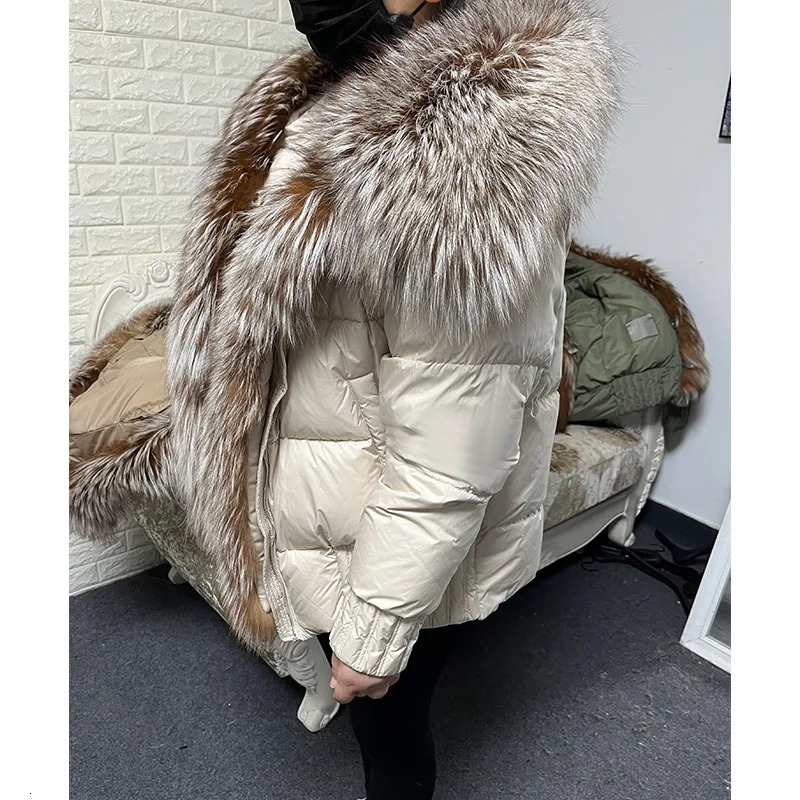 MAOMAOGONG White Duck Down Jacket Natural True Fox Fur Collar Down Jacket Thick Coat Winter Womens Warm Jacket 241023