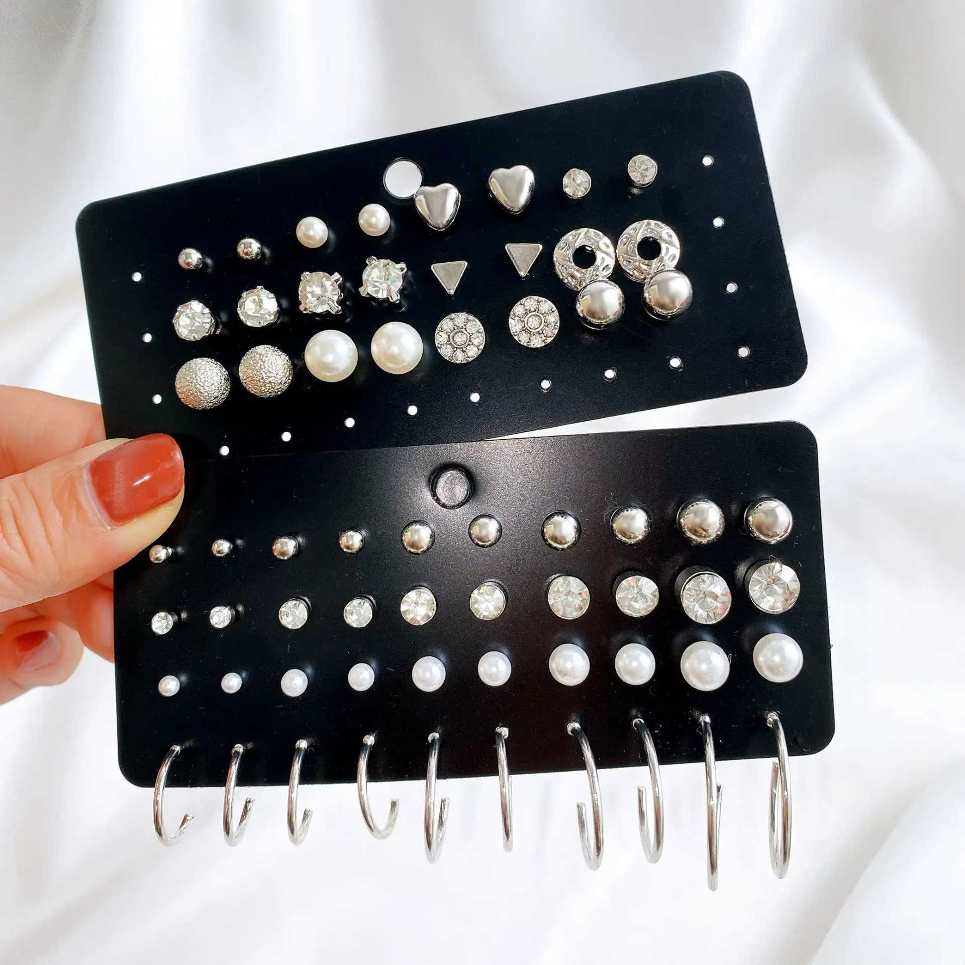 32 Pairs Vintage Silver Color Earrings Set Geometry Pearl Zircon Heart Ear Studs For Women Girls 2024 New Trendy Simple JewelryX241023