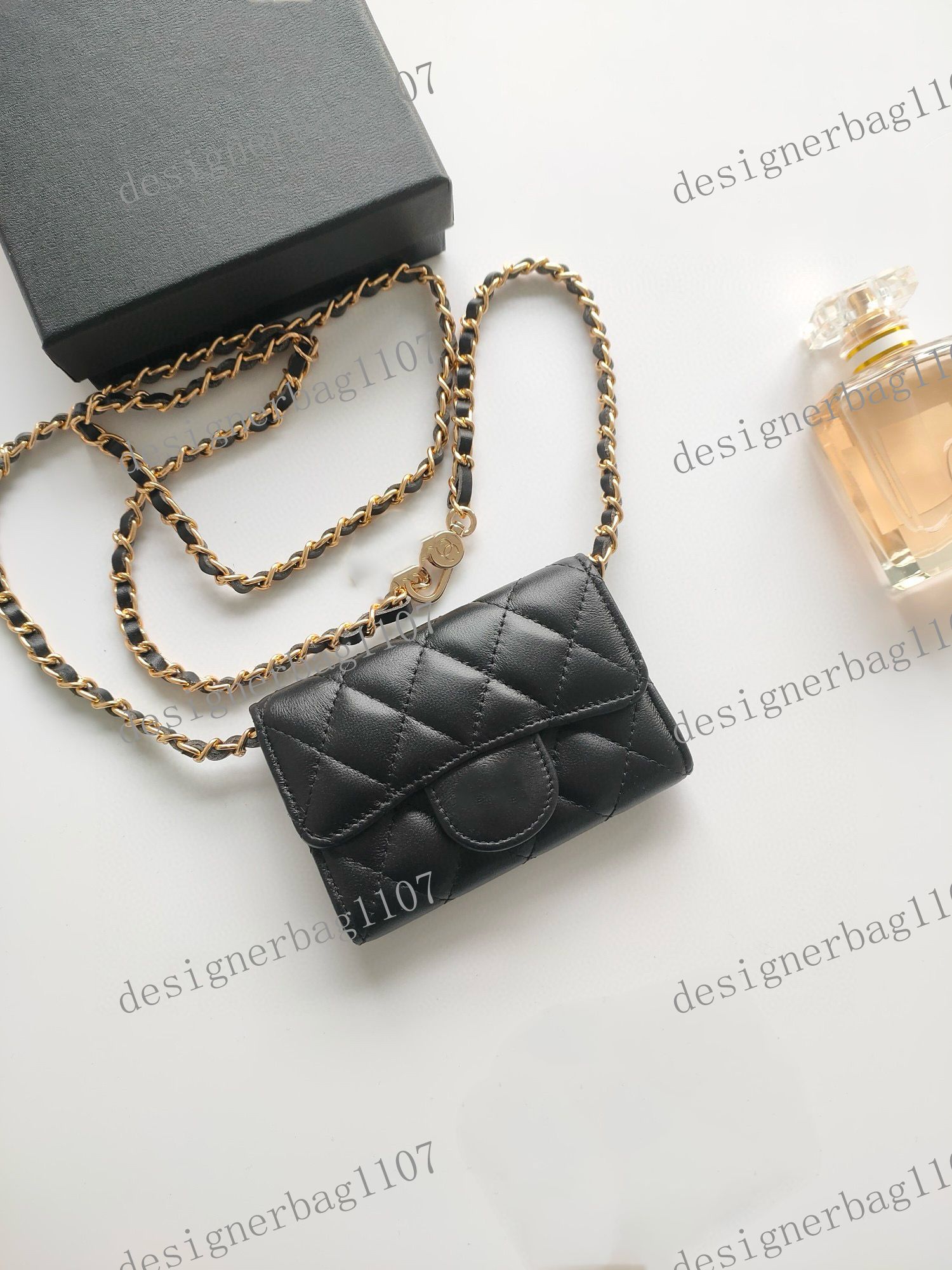 Designer wallet women card holder chain wallet designer women Coin bag Caviar Cowskin leather wallet for women short wallet luxury purse with box