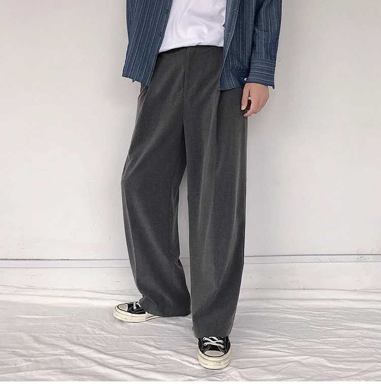 Mens Spring and Autumn Loose Korean Version of The Trend of Wide-leg Pants Retro Straight-leg Dress Pants Drop Casual PantsX241023
