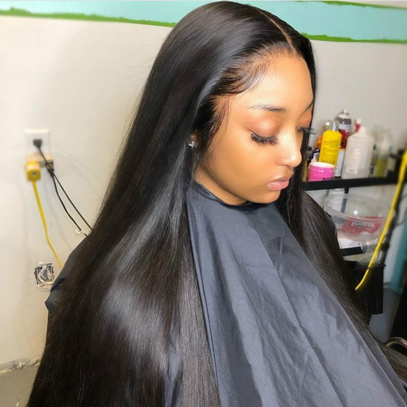 New wig female light blonde middle parting long straight blonde long hair high temperature silk chemical fiber wig headpiece