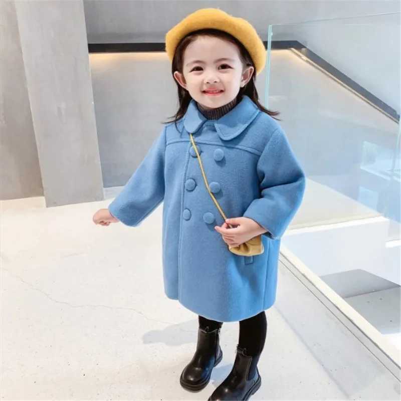 Winter girls baby jacket outdoor cardigan wool sweater childrens medium length Versatile wool cotton coat thick double chest jacket W241023
