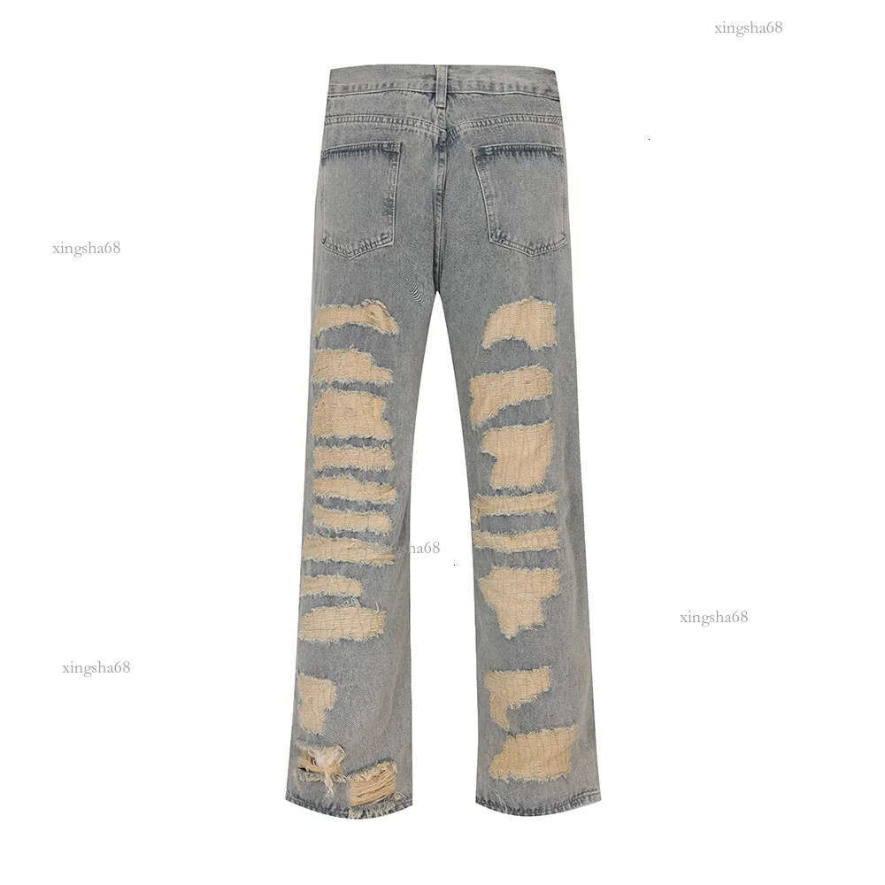 Men's Jeans Y2K Hole Distressed Embroidery Baggy Denim Trousers Unisex Straight Hip Hop Loose Jeans Ripped Casual Men's Cargo Panrs Oversize