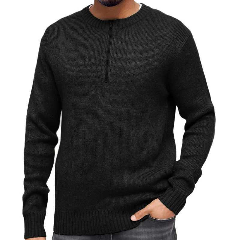 2024 Autumn New Casual Knitted Jumper Tops Mens Fashion Zipper Crew Neck Knit Sweaters For Men Leisure Solid Color Slim Sweater LX241024
