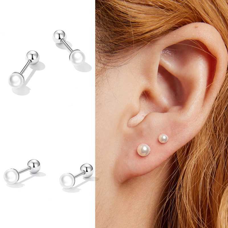 WOSTU 925 Sterling Silver Min Pearl Beads Stud Earrings Size 3MM 4MM Screw Tiny Earrings For Women Silver 925 Jewelry CTE630X241023