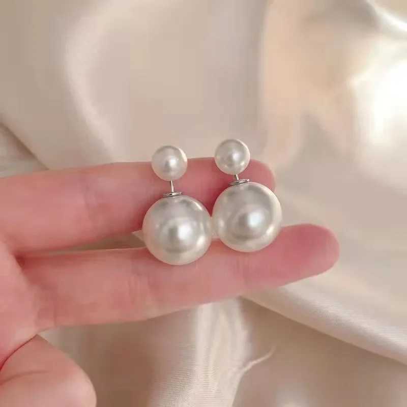 LATS Pearl Stud Earrings for Women Korea Trendy Accessories Personality Large and Small Front and Back Earring Fashion JewelryX241023