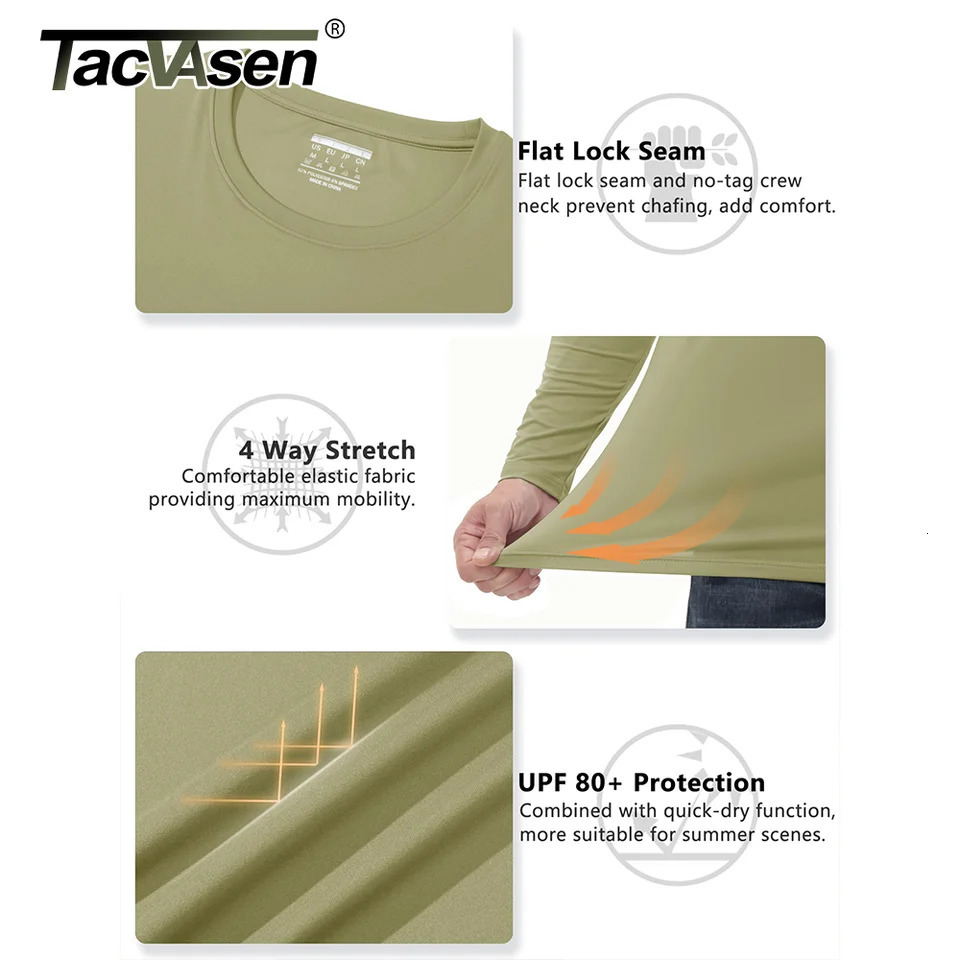 TACVASEN UPF 80long sleeved T-shirt mens UV protective T-shirt lightweight and fast dry run fishing sun shirt with pull tab tee 241024