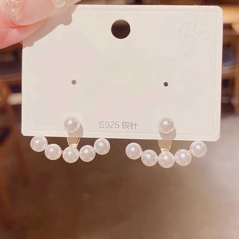 2 In 1 Simulated Pearl Beads Stud Earrings for Women Bow Shaped Gold Color Metal Ear Decoration Korean New Girls Party GiftsX241023