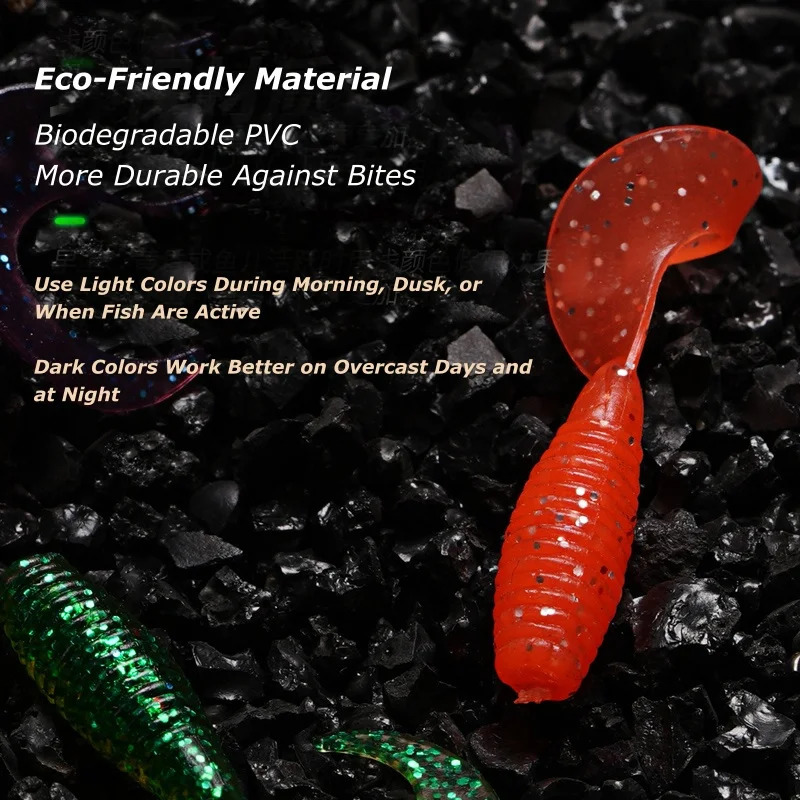 Wondersee 50PCS Soft Bait Worm Fishing Lure 25mm 30mm 35mm PVC Bionic Coiled Tail Moggot Grub Wobblers Carp Swimbait 241024