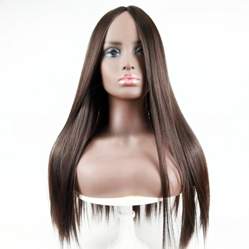 Wig women's long straight wine red long hair dyed chemical fiber wig