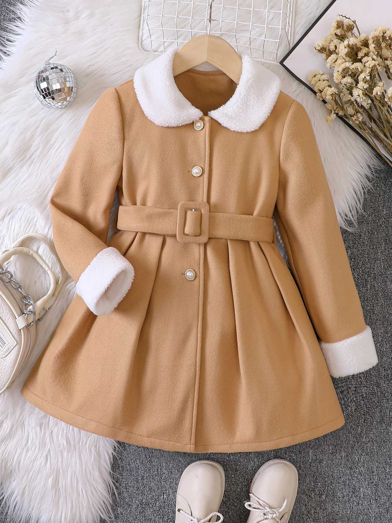 Girls autumn and winter new item womens sled solid color fur collar wool coat long sled W241023