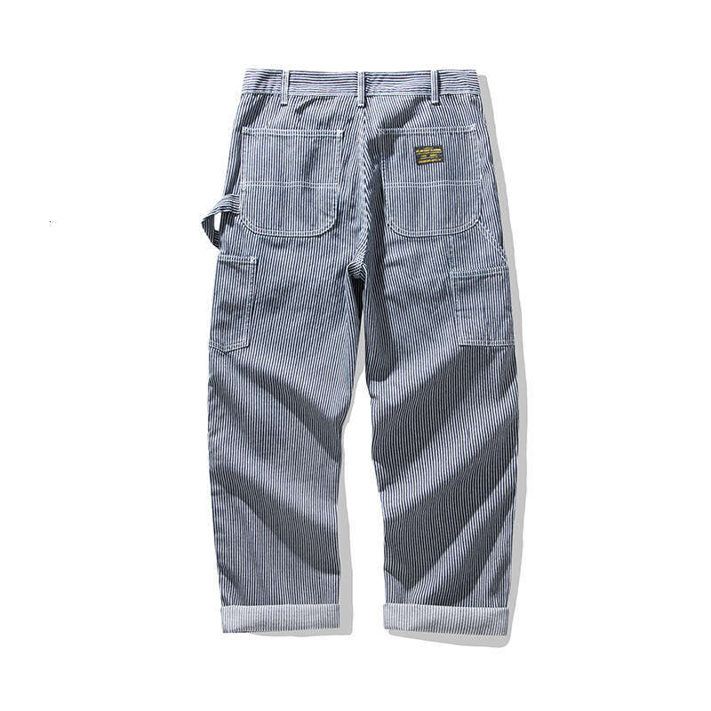 OKONKWO Original Denim Railway Workers Pants AMEKI Multi Pocket Striped Work Overalls Outdoor Trekking Hiking Camping Trousers