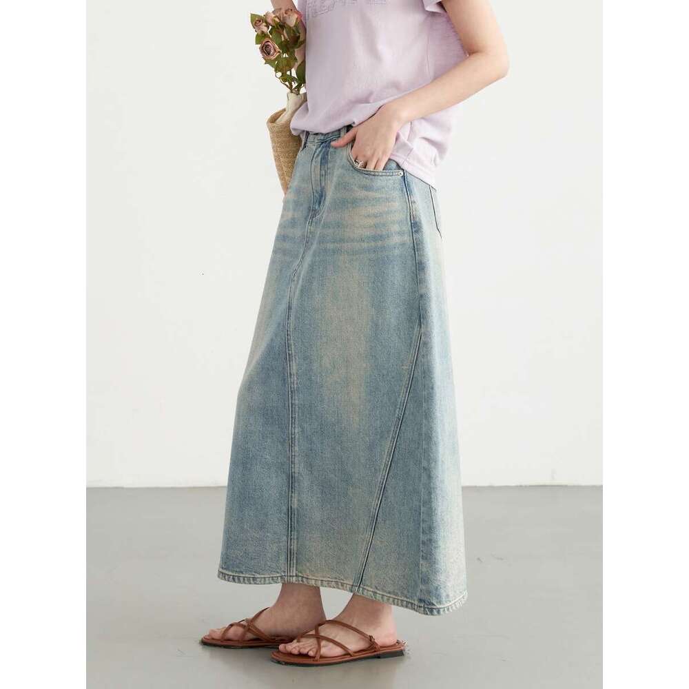 CHIC VEN Fashion Women Skirts Blue New Irregular Spliced Denim High Waisted A-E Long Female Skirt Summer 2024