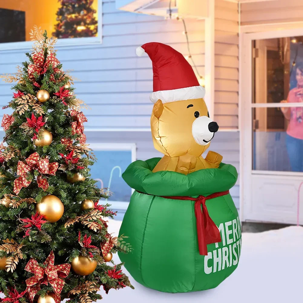 1.5M Christmas decoration inflatable bear built-in LED used for decorating indoor and outdoor courtyard props for Christmas parties 241024