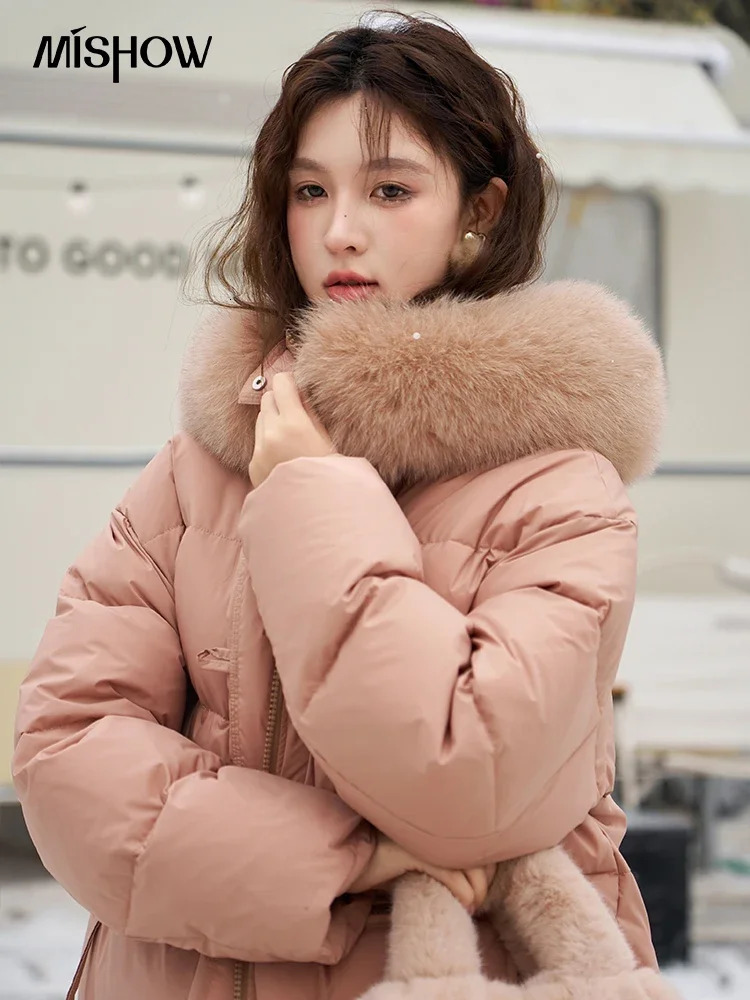 MISHOW Womens Winter Fur Collar Down Jacket Fashion Loose High Quality Hooded Short Coat Zipper Jacket MXC55Y0020 241023