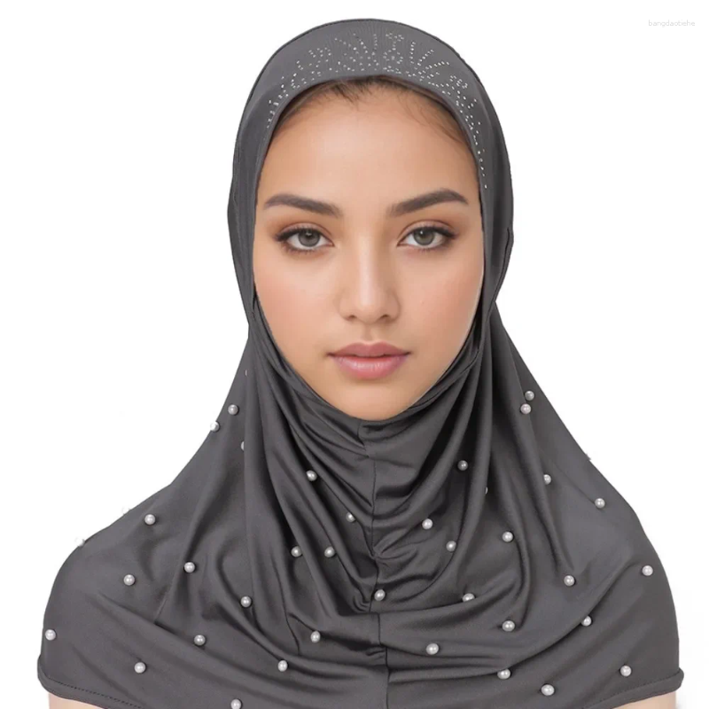 go Headscarf Solid Bag Instant Hijab Nailed Cap Convenient Scarves Pearl Malaysian Indonesian Color Bottom Chin scarf designers
