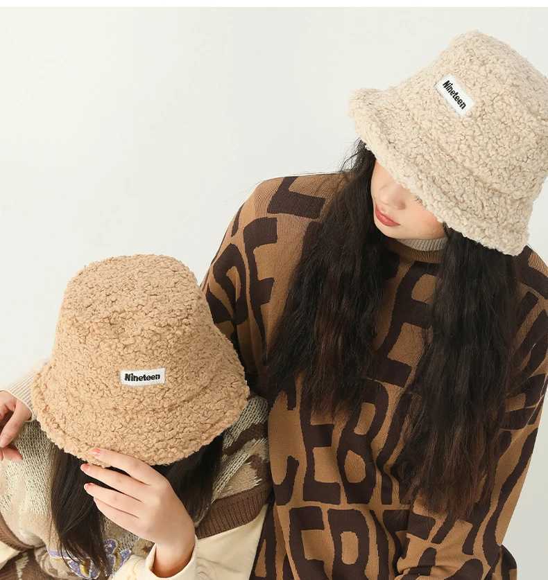 Cashmere plush bucket hat for warm bucket hat Panama cowhide leopard fisherman hat ladies outdoor street winter hat X241023