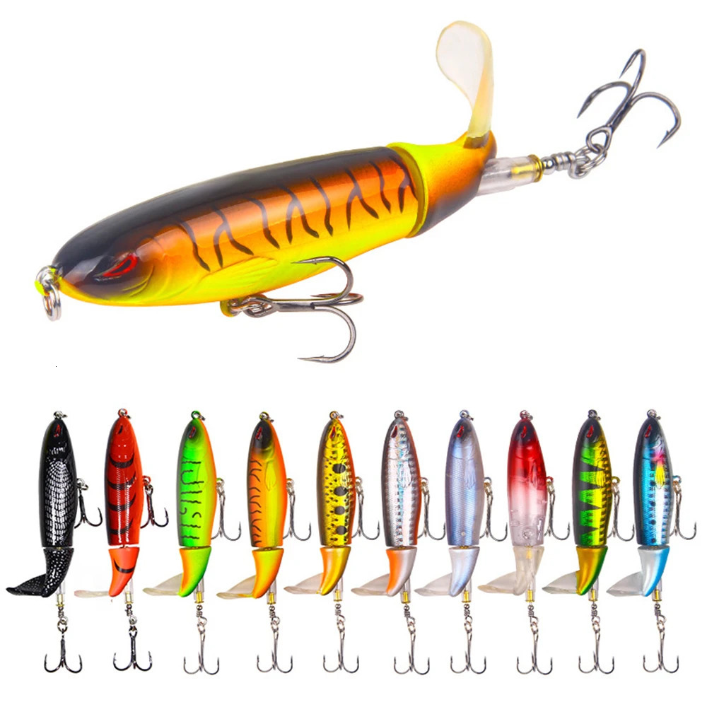 10cm14cm Topwater Fishing Lure Whopper Popper Artificial Bait Hard Plopper Soft Rotating Tail Tackle 241024