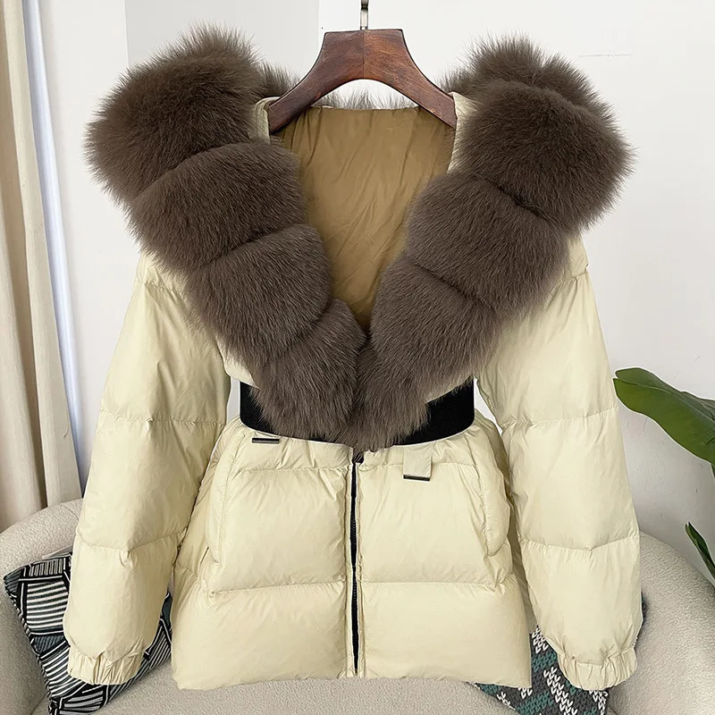 Winter womens Fox fur collar down jacket womens short warm inflatable jacket womens loose Parka 241023