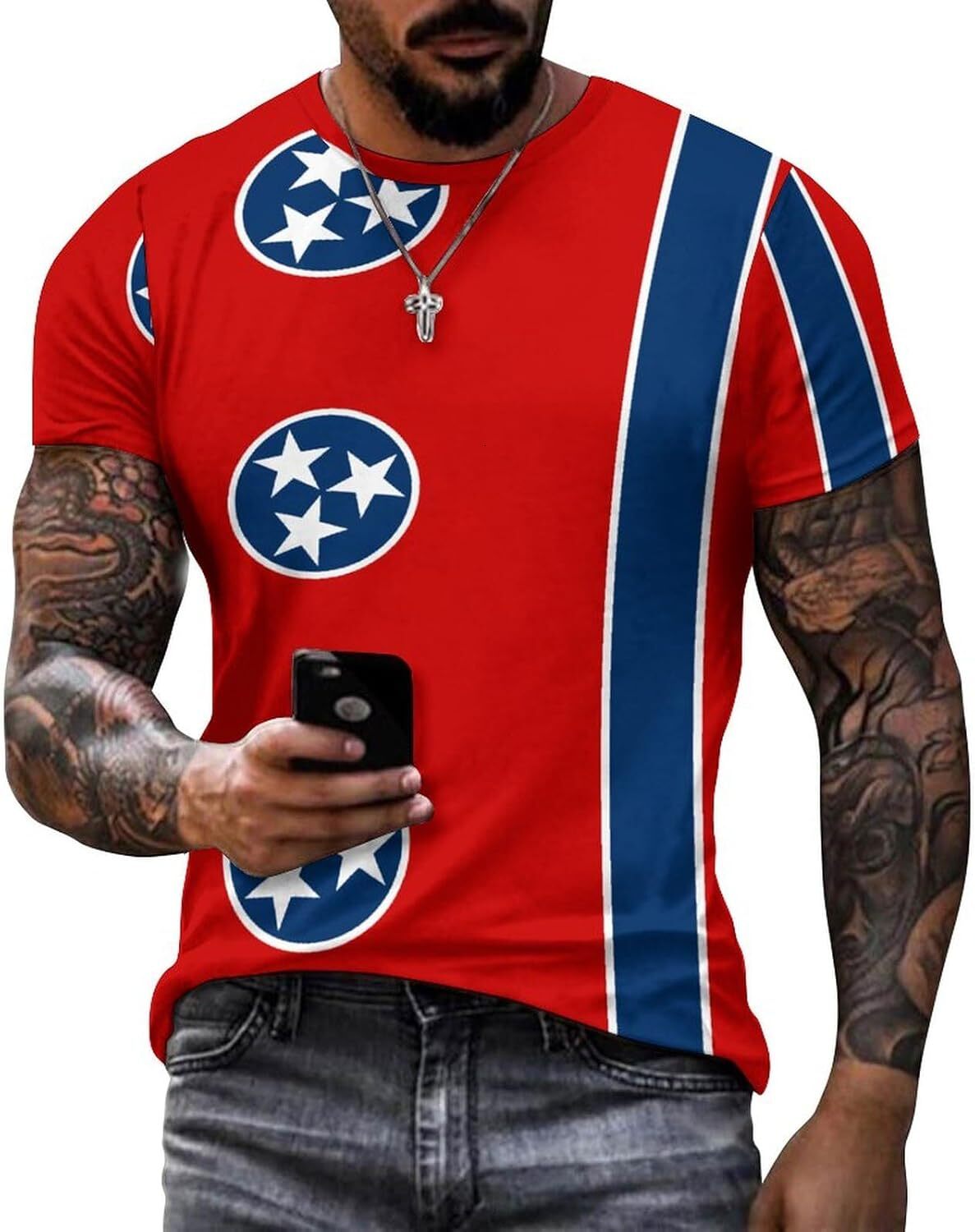 Mens T shirt Flag of Tennessee Cotton T-Shirt 3D Printed Casual Shirt Men's Crew All-in-one fashion Neck T-Shirt tee Casual tops summer clothes