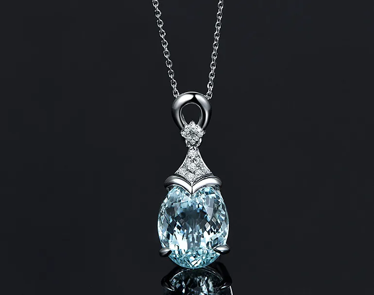 2025 women high-end jewelry necklaces pendants, simulated sea blue zirconia necklace colorful gemstones for women, good quality, low price