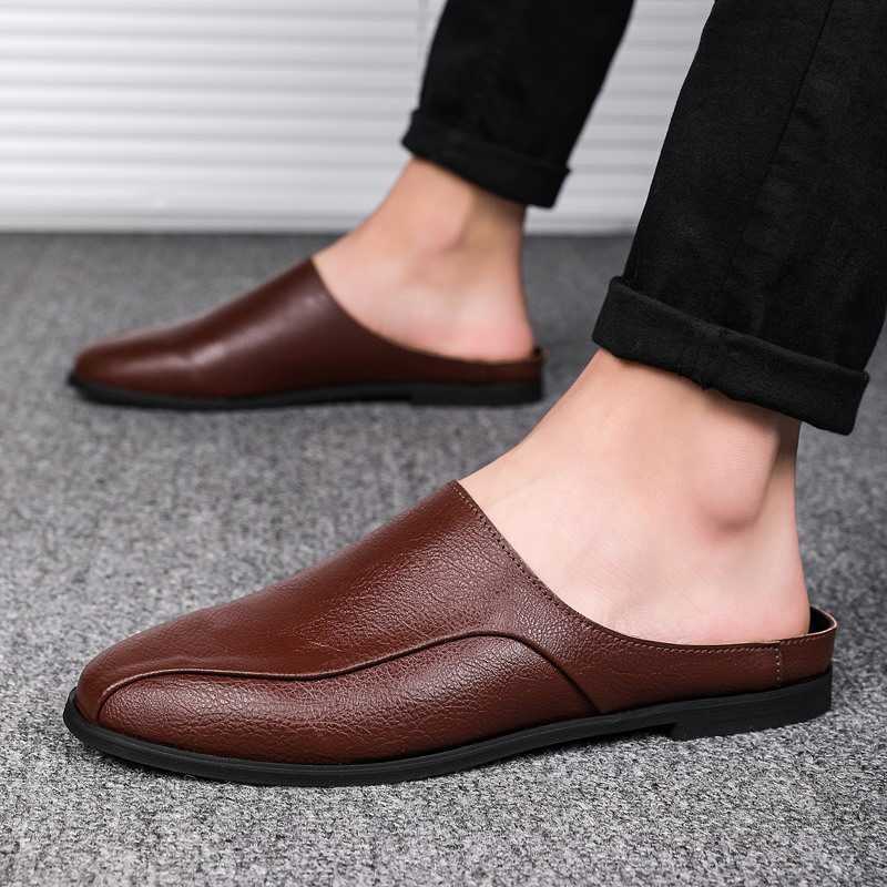 Men Dress Shoes Summer Mens Small Leather Shoes Fashion Casual Shoes One Step Lazy Half Slippers Dressing Slipper 241009