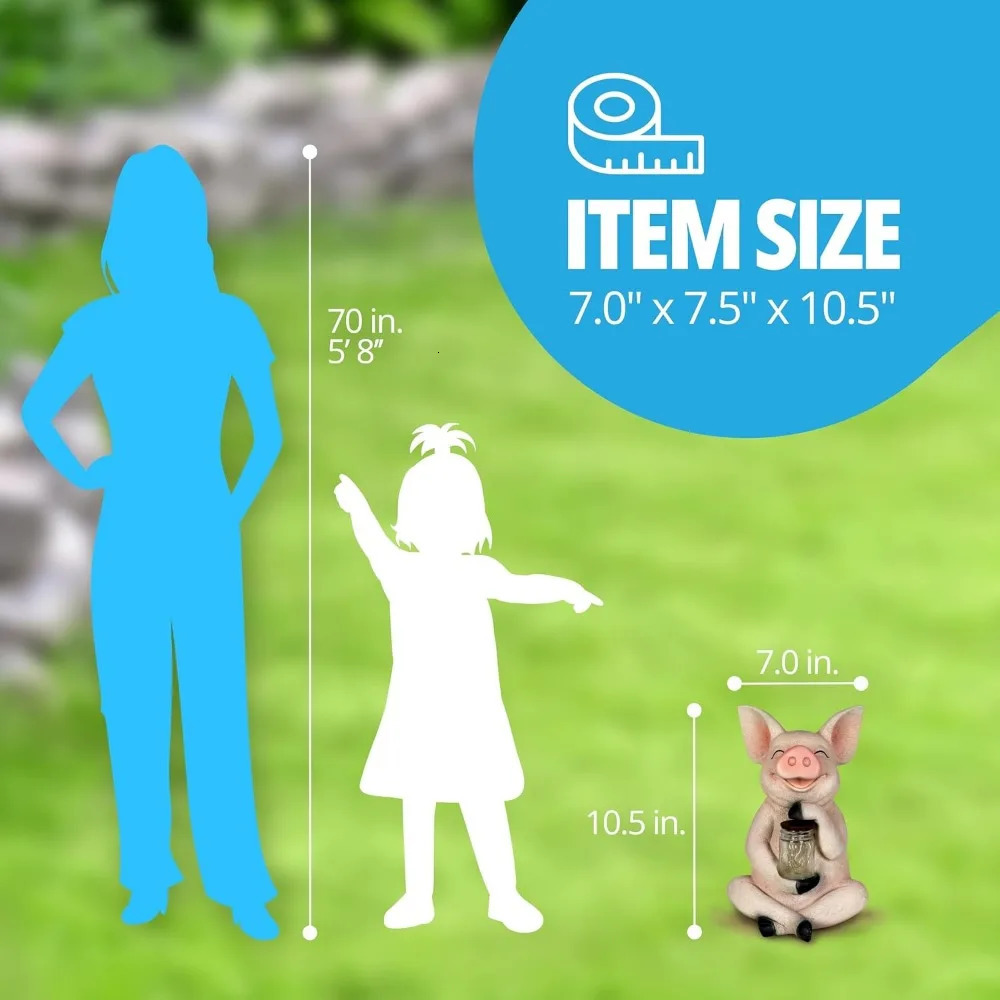 Garden Sculpture Pig Solar Statue with Glass Jar 8 LED Firefly Lights Outdoor Decoration 241024