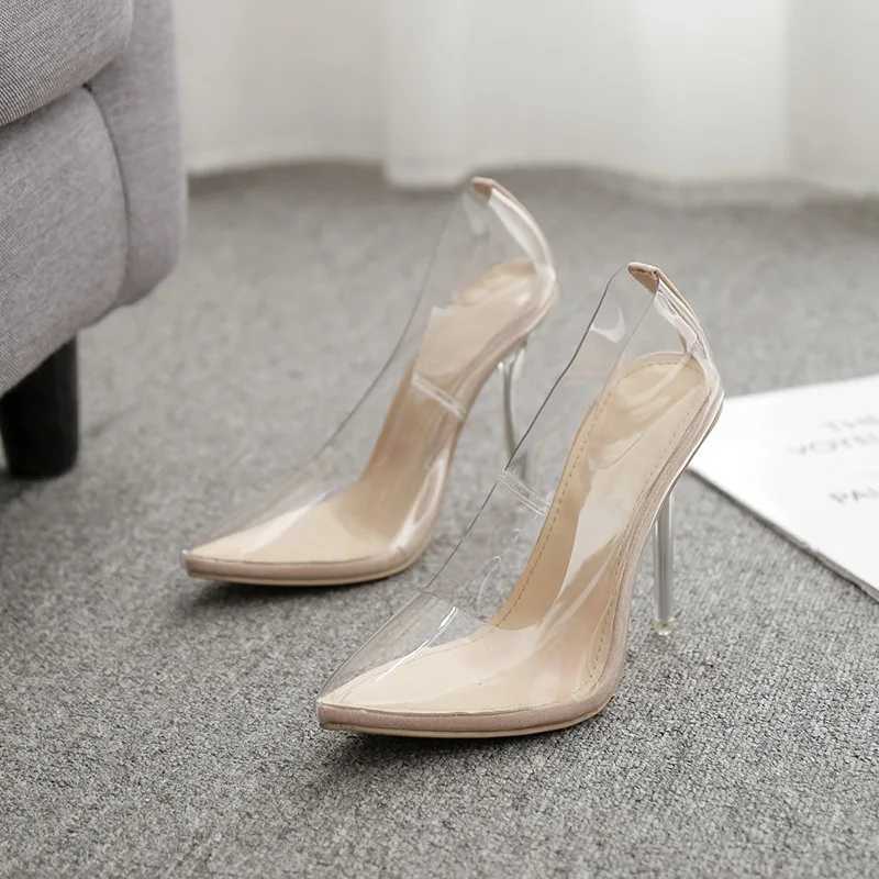 High Quality Ccise Fi PVC womens transparent sandals thin high heels toe pump slider solid almond new item T241024