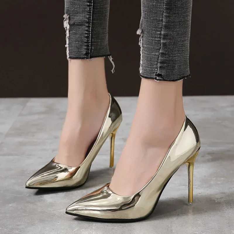High Quality Womens Pump High Heels Sier Sexy Patent Leather Silver Shoes Womens Stiletto High Heels Fi Luxury Wedding Party Shoes Large Size T241024