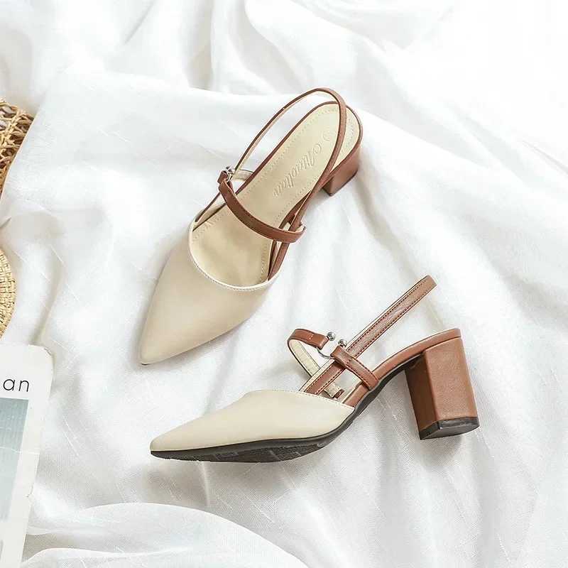 High Quality Pump shoes for summer elegant and bulky high toe solid womens shoes womens sandals Zapatillas Mujer T241024