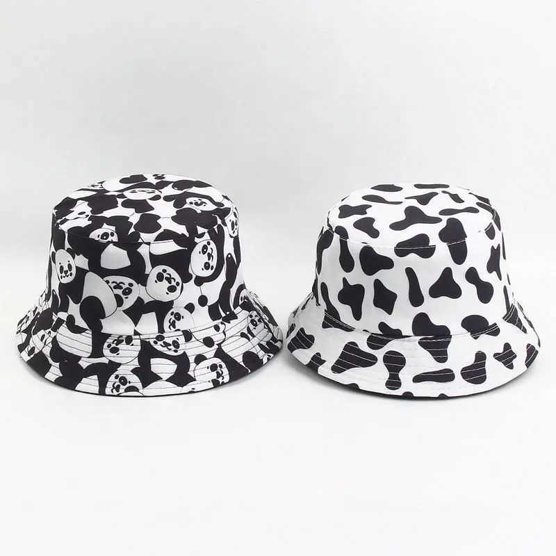 Double-sided Reversible Fisherman Caps Summer Fashion Cow Print Hat White Black Bucket Hat Basin Cap Hats for Women Zebra GorrasX241025